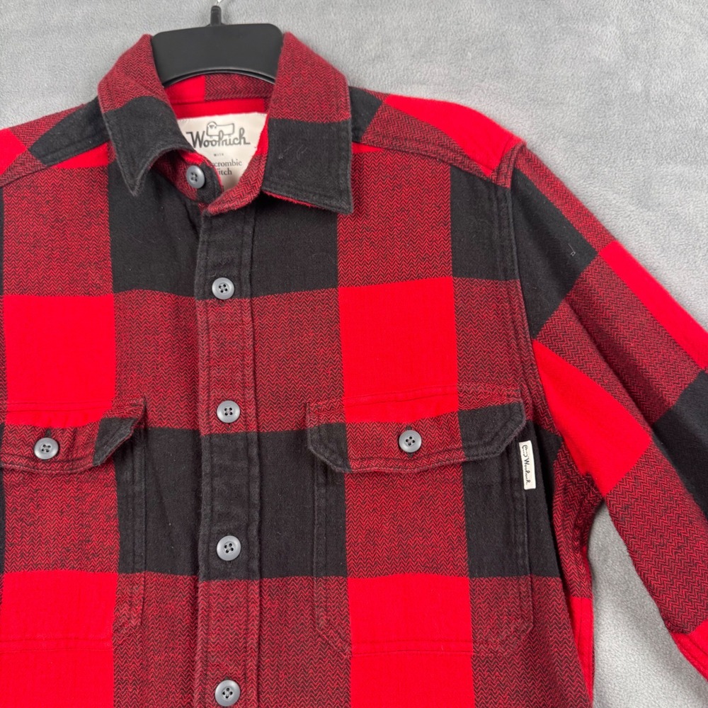 Woolrich Abercrombie & Fitch Mens Buffalo Plaid Flannel Shirt Red Black M 4178 R